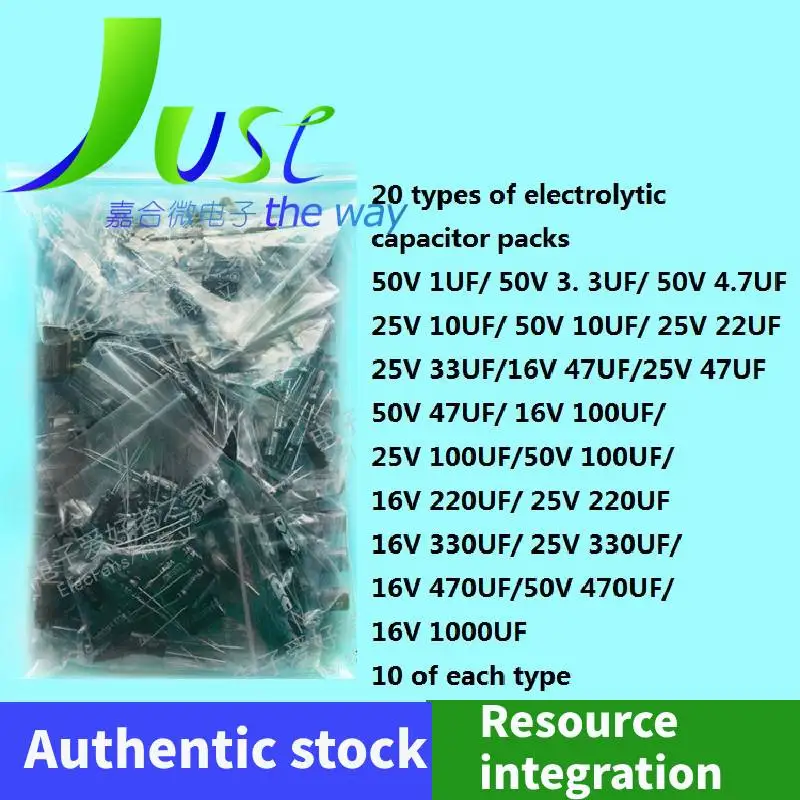 

200pieces/lot 20 types of electrolytic capacitor packs 1uf 10uf 22uf 47uf