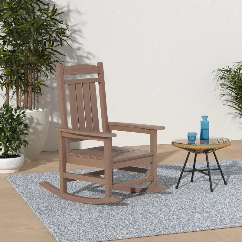 

HDPE Outdoor Rocking Chair Set of 4, All-Weather Poly Patio Rocking Chairs with 330lbs Support for Adults, Brown