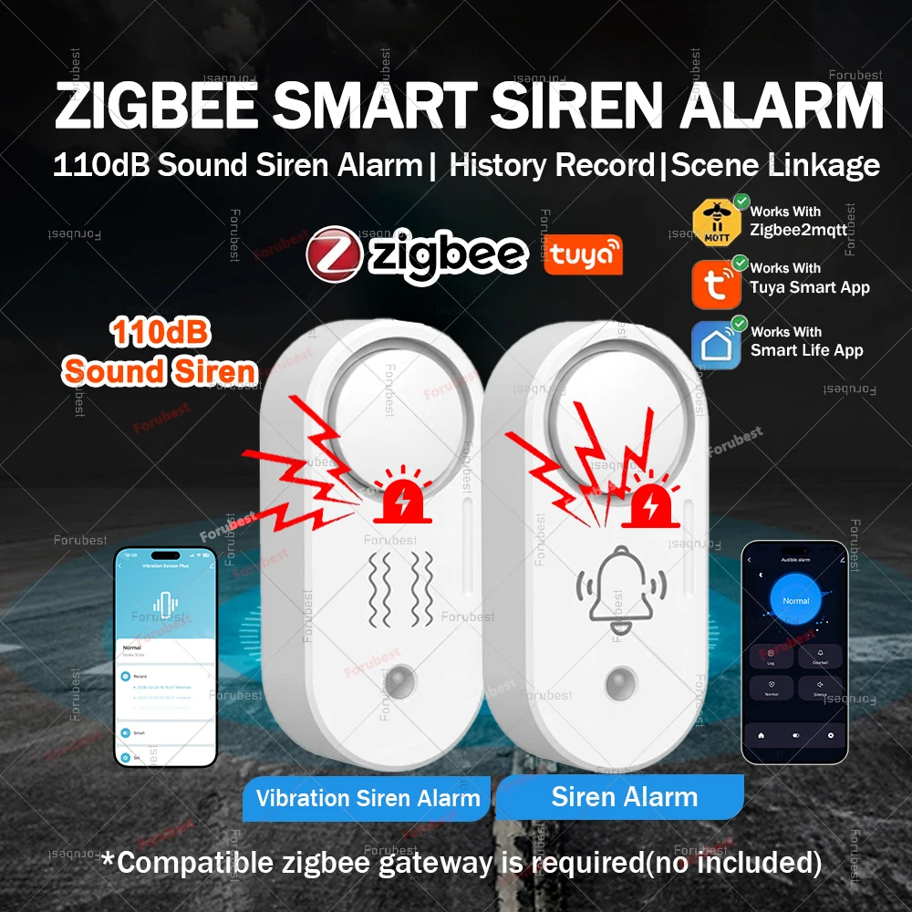 

Zigbee Smart Siren Alarm/Vibration Shock Detector Alarm Smart Home Security Burglar Anti-Thief 110dB Sound Siren For Tuya Z2M
