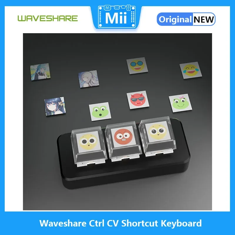 Waveshare Ctrl C/V Shortcut Keyboard For Programmers, 3-Key Development Board, Adopts RP2040 Microcontroller Chip