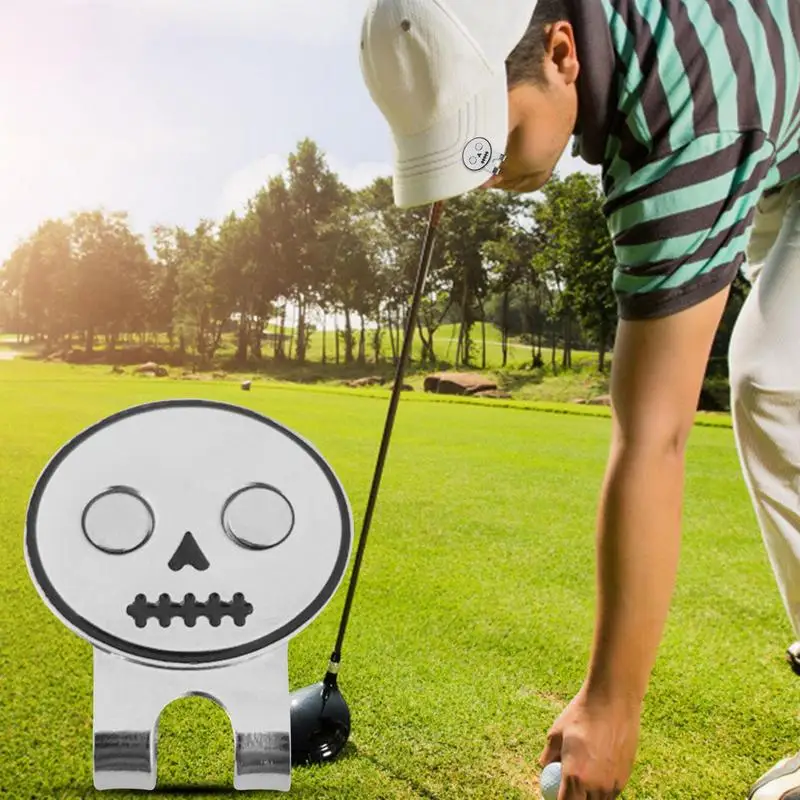 Penanda bola Golf magnetik, penanda bola Golf desain tengkorak klip topi magnetik tidak mudah longgar pas di saku atau sabuk