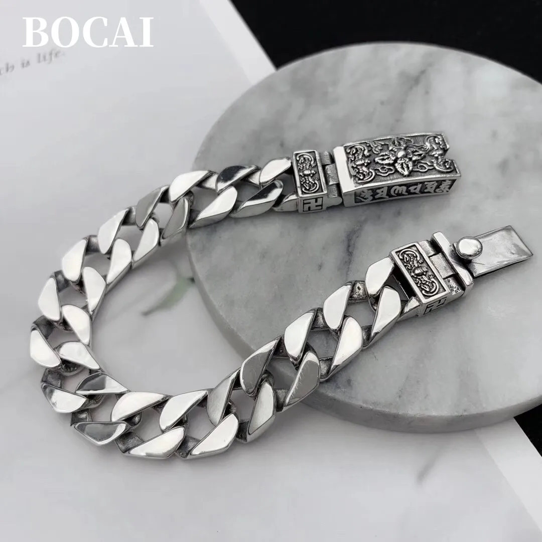 

BOCAI 2023 New 100% S925 Silver Jewelry Accessories Simple and Fashionable Chinese Retro Vajra Men's Bracelet Trendy Holiday