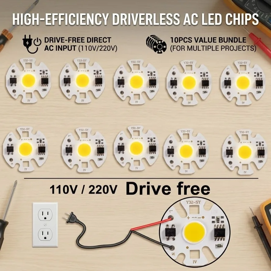 10PCS 12W Y32 Driver Free Use LED COB Lamp Chip Bulb Real Power Input for Outdoor LED Bulb FloodLight Cold Warm White 220V/110V