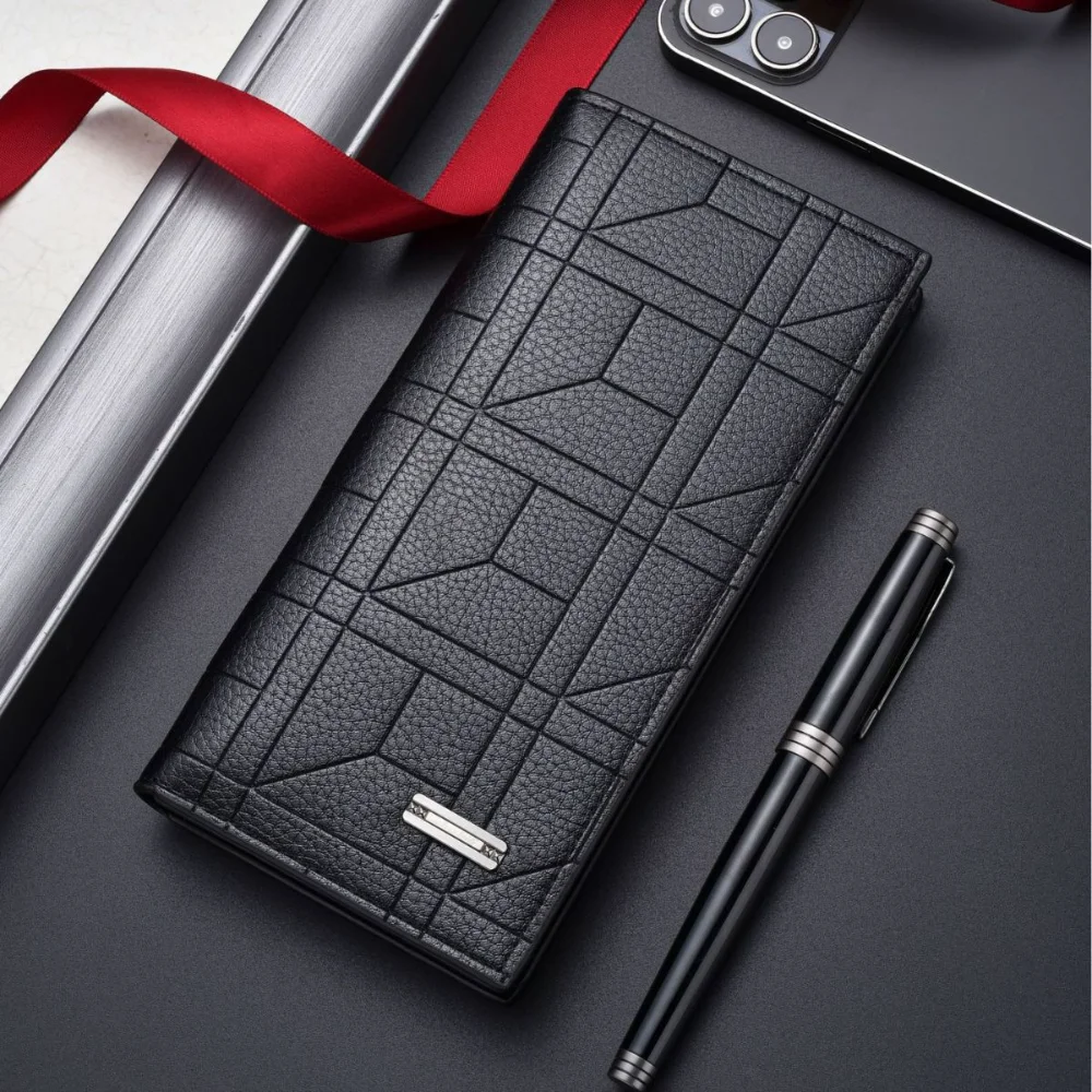 Portfel męski PU Skórzane długie etui na wizytówki Portmonetki na monety Pionowa męska kopertówka Smukła saszetka na pieniądze Portfele z wieloma kartami