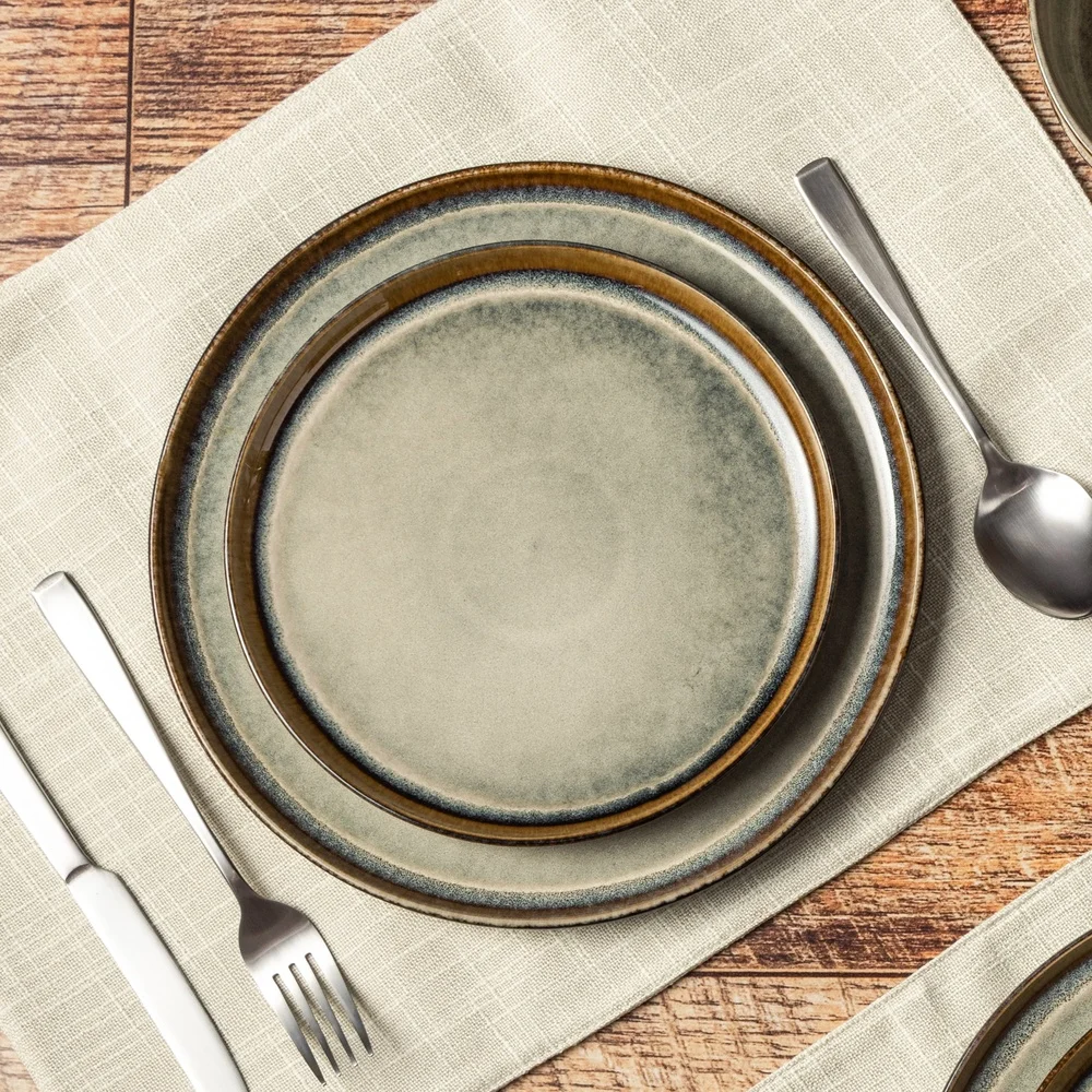 طبق سلطة مستدير من السيراميك، آمن للاستخدام في غسالة الأطباق، آمن للاستخدام في الميكروويف، أواني طعام ريفية متينة، مثالية لخدمة المقبلات والأطباق الجانبية #5