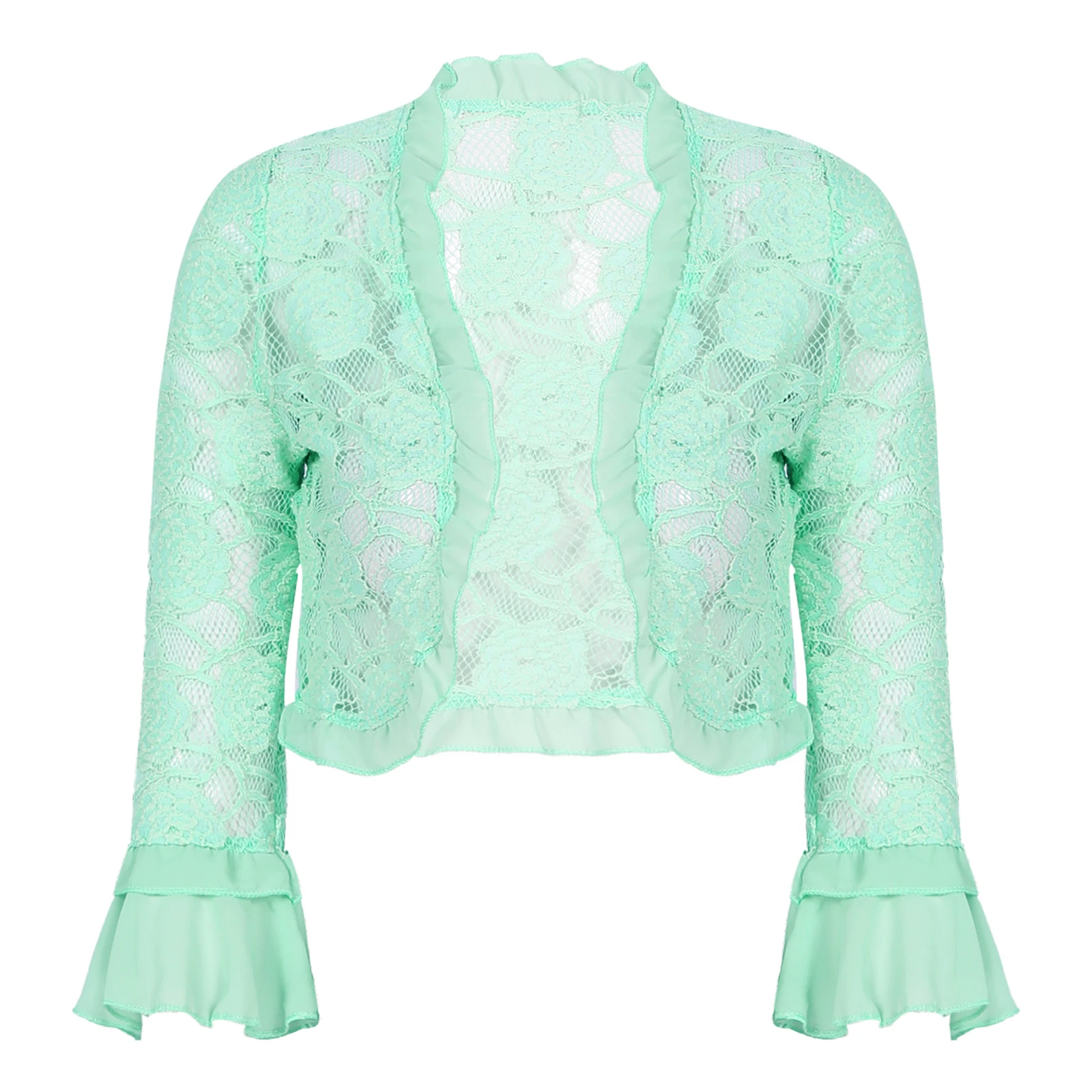 Elegant Women\'s Shawls Cardigan Bolero Half Sleeve Ruffle Open Front Floral Lace Shrug Shawl Capes for Wedding Evening Wraps