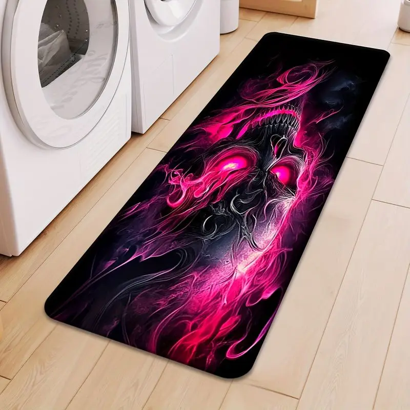 VIKAMA Powder Flame Skull Runninger Rug Gothic Horror Halloween Home Decoration Anti-Slip Kitchen Corridor Floor Mat