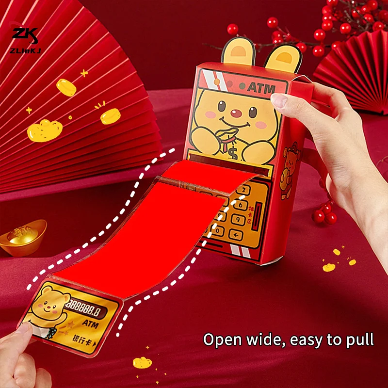 Creative ATM Chinese New Year Cardboard Red Envelope Year Of The Snake New Year Money Bag Pull Painting Surprise Red Envelope