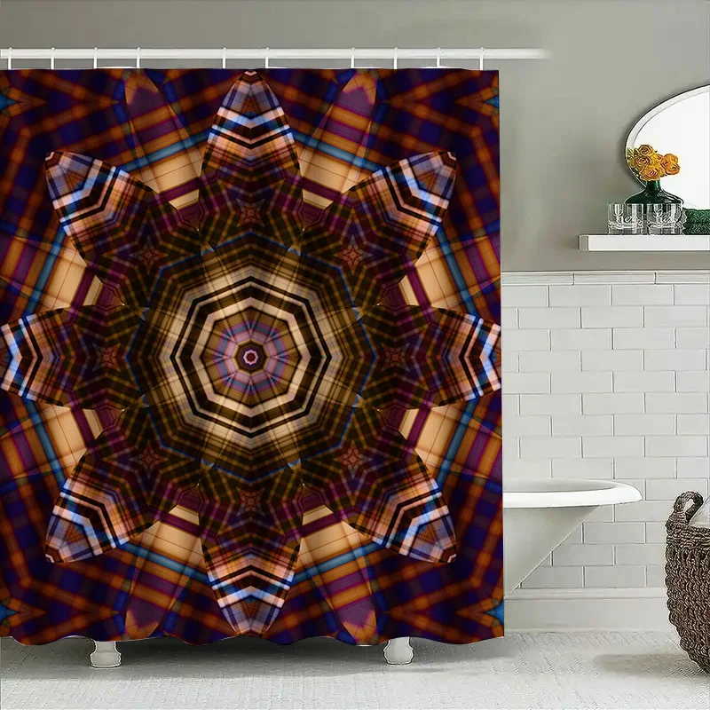 

Декоративная ткань для занавески для душа с дизайном калейдоскопа для украшения ванной комнаты Современный цветочный принт в стиле бохо золотого, синего, фиолетового цвета R
