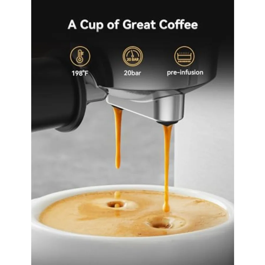 ماكينة اسبريسو مدمجة للغاية مع وظيفة ضغط 20 بار وبخار طاقة للمنزل باريستا ستانلس ستيل الاحترافي