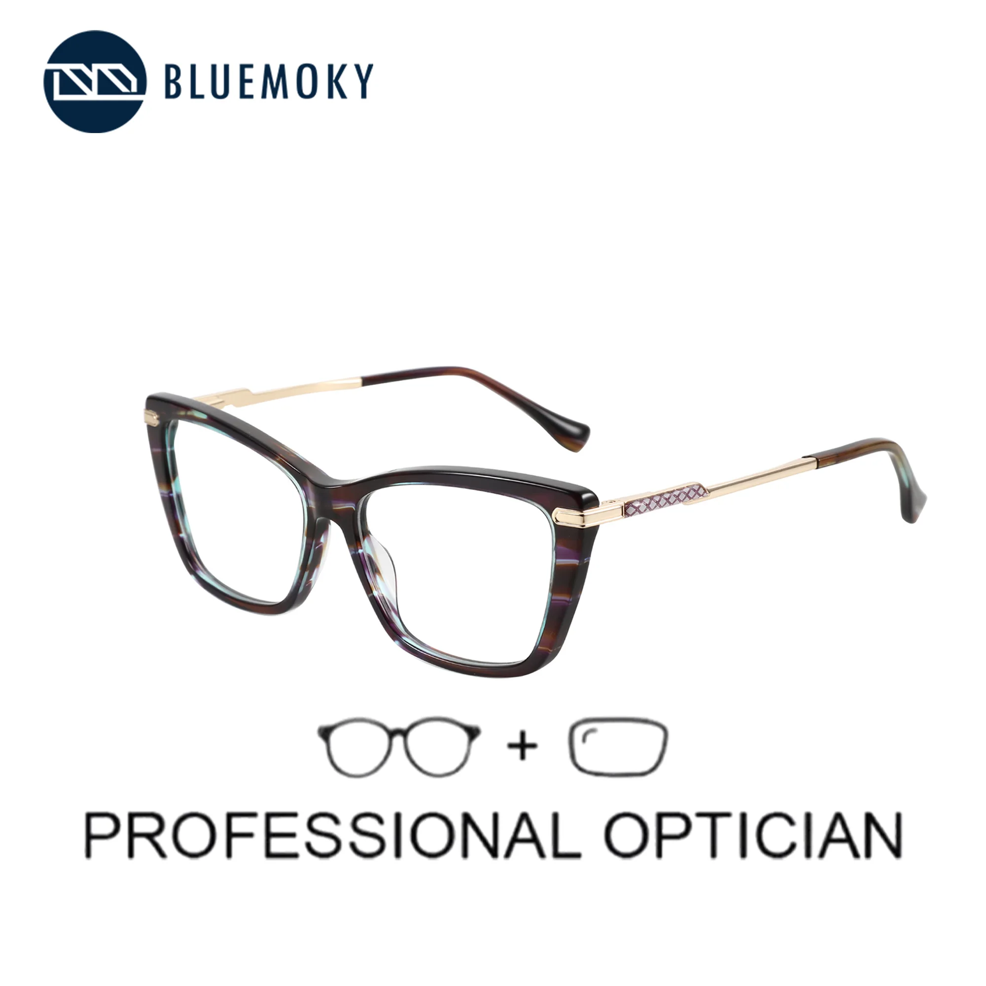 

BLUEMOKY Acetate Prescription Eyeglasses Women Full-Rim Square Optical Glasses Myopia Hyperopia Progressive Anti-Blue Light