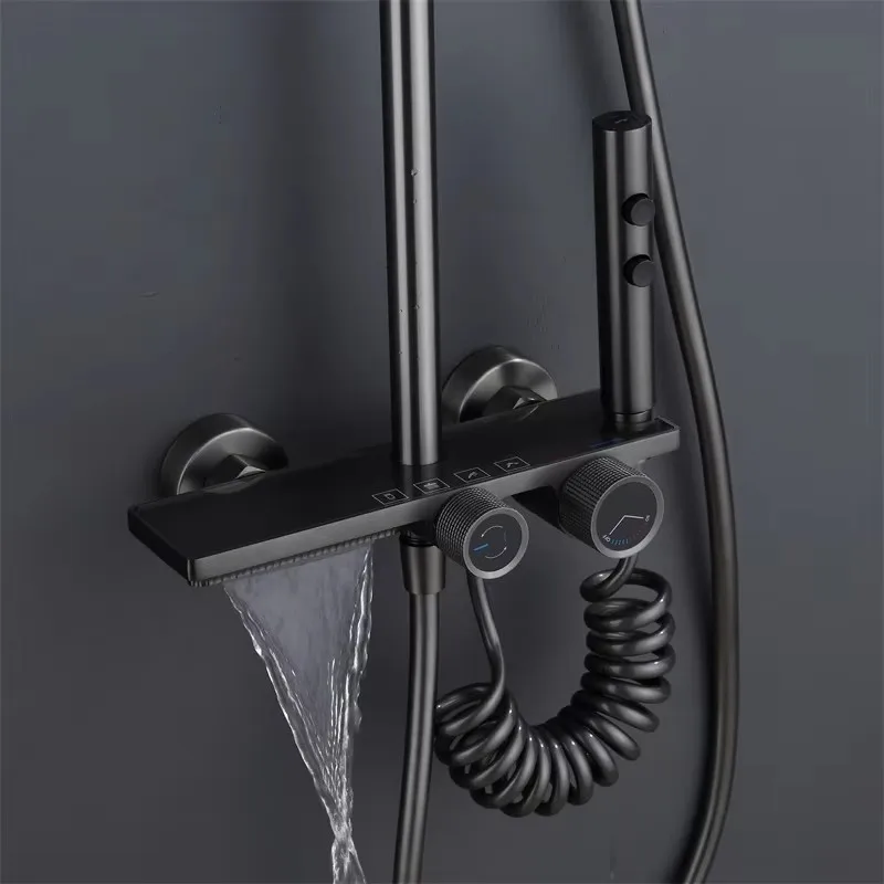 

Gray Modern Design Brass Home Constant Temperature Bathroom Shower Set System with Guaranteed Quality Shower Head