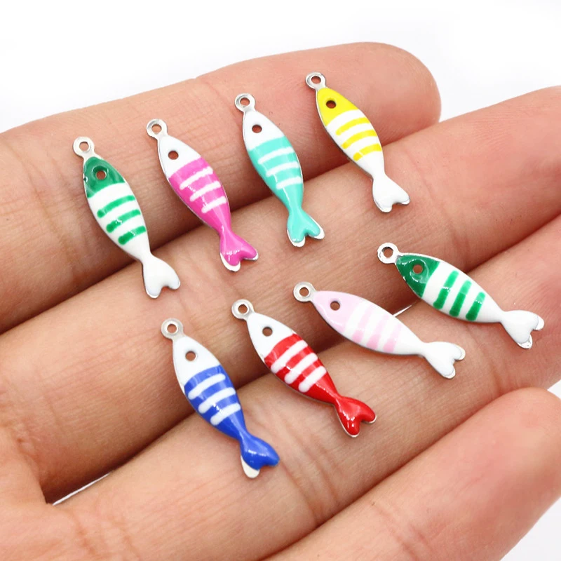 20 قطعة 18x5 مللي متر المينا مخطط الأسماك Charms قلادة الفولاذ المقاوم للصدأ DIY بها بنفسك صنع المجوهرات اكسسوارات ل أقراط قلادة سلاسل المفاتيح #2