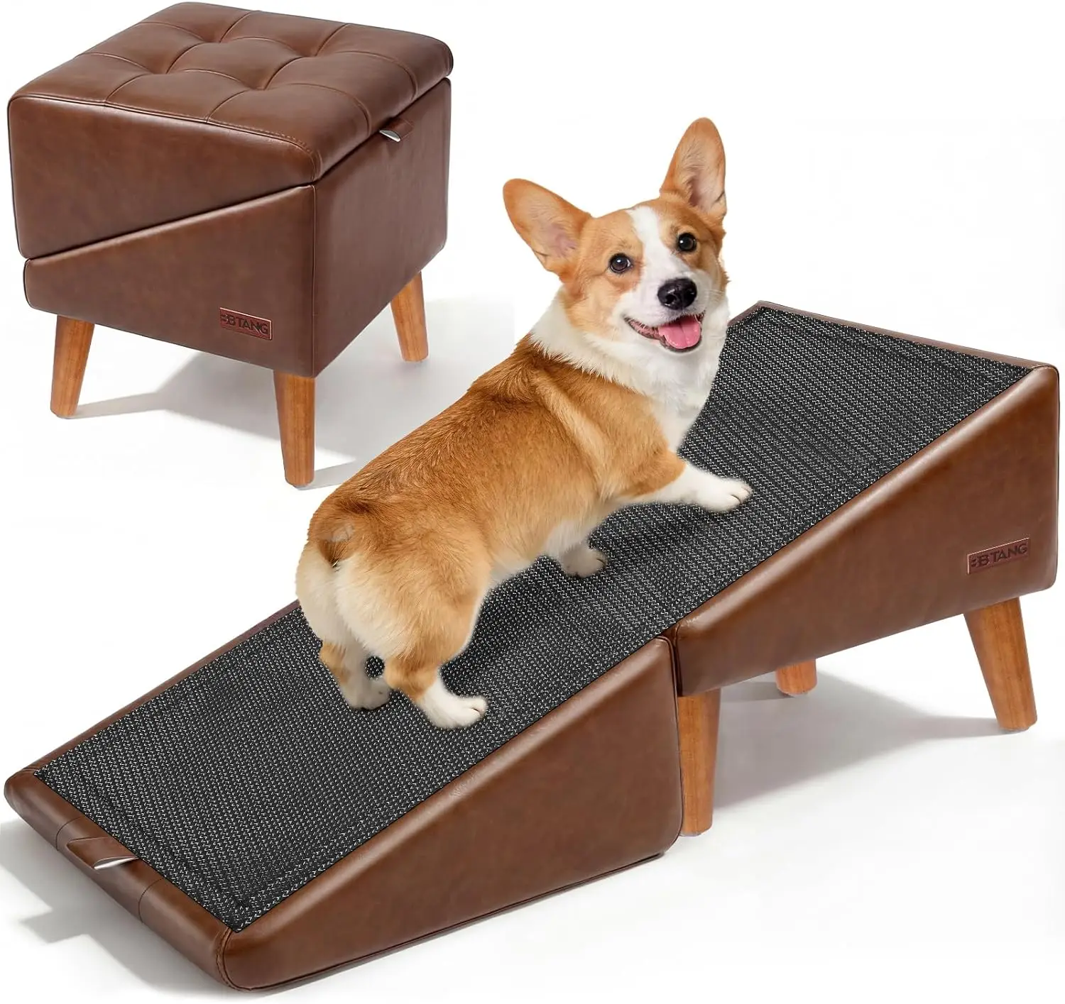 

Upgraded Non-Slip Dog Ramp for Couch, Foldable 2-in-1 Pet Stairs and Ottoman with Solid Wood Frame