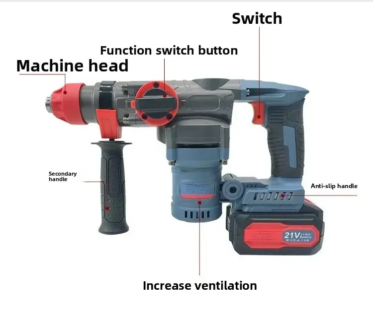 Utility Multifunctional Lithium Battery Electric Hammer Heavy Hammer Impact Drill Wireless Electric Pick Concrete Drill