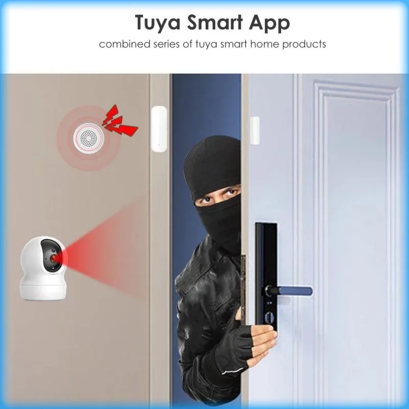 Датчик окон и дверей Tuya для умного дома, Wi-Fi детектор открытия/закрытия дверей, с сигнализацией, с поддержкой Alexa и Google