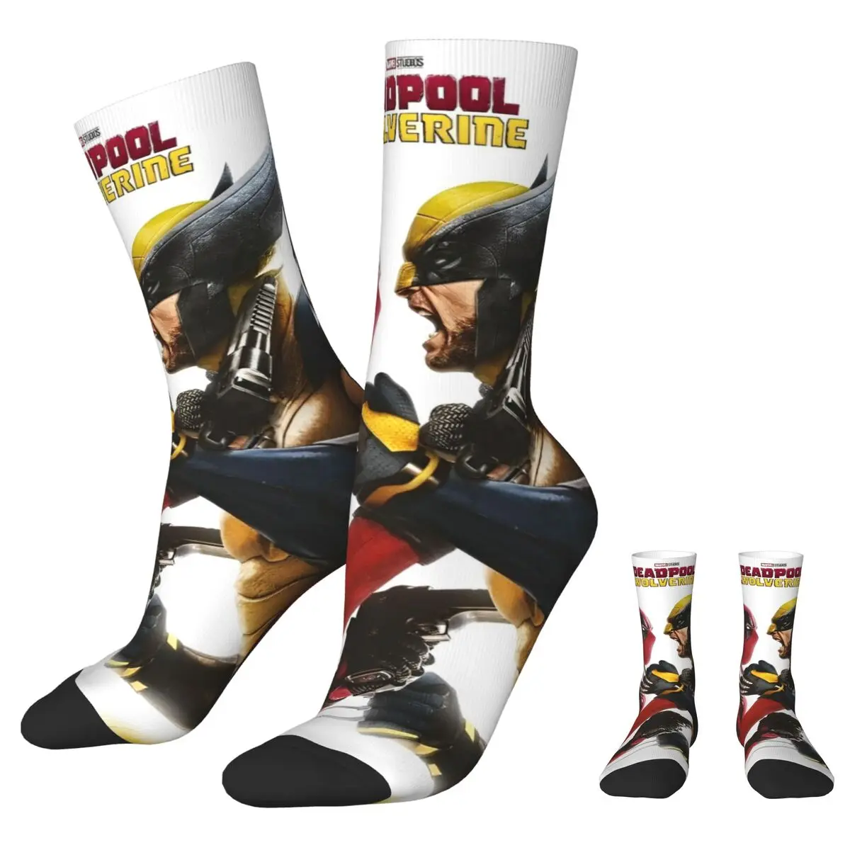 Cool Deadpool & Wolverine Poster Basketball Socks Cartoon Anime Polyester Long Socks for Women Men