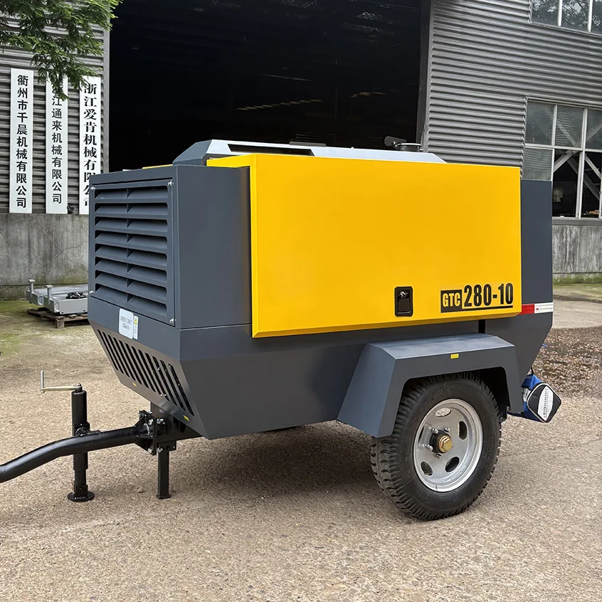 Mining Machinery 8/10 Air Compressor 280 Cfm Diesel Engine Portable Towable Screw Air Compressor For Sale