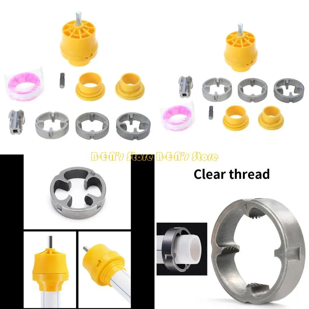 Y1AD PVC Pipe Threader Manual Hand Tool Threading Tool with Various Die Size Set