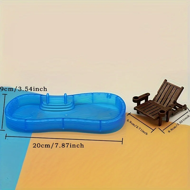 1 مجموعة دمية صغيرة شاطئ بركة مجموعة مع مظلة صالة كرسي وحلقات الحياة مسرح الديكور في الهواء الطلق حلية التبعي #3
