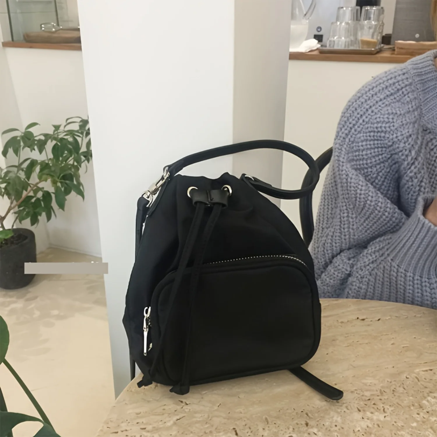 

Drawstring Bucket Bag, Simple Nylon Crossbody Bag, Trendy Handbag For Street Wear