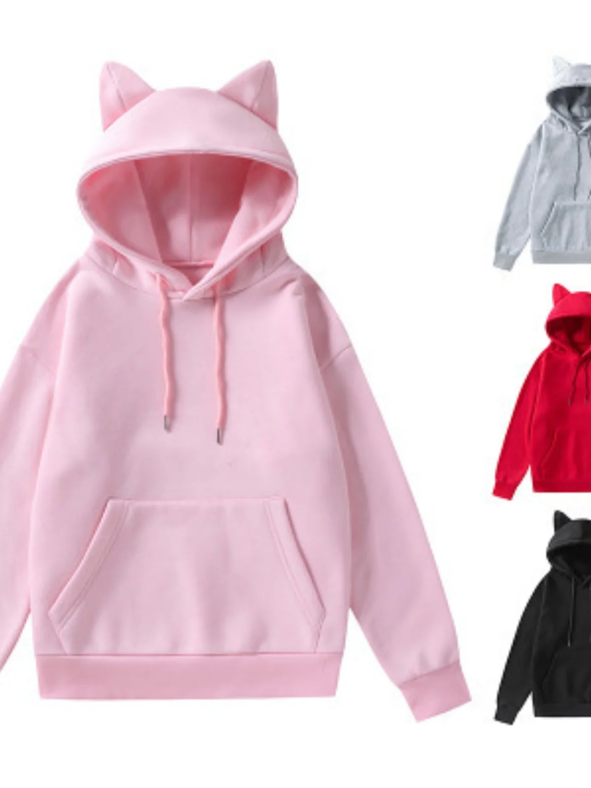 

Женская толстовка с капюшоном и ушками, свободного кроя, с длинными рукавами, теплая, удобная, из полиэстера