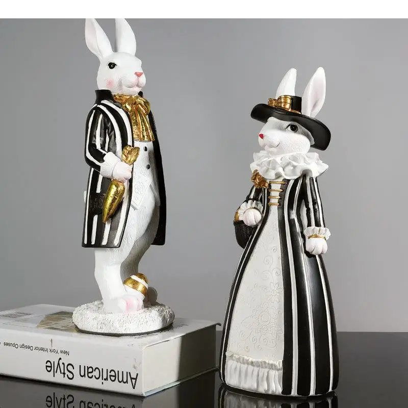 Ladies/gentlemen Rabbit Ornaments Animal Statue Resin Crafts Desk Decoration Cute Sculpture Modern Home Decor