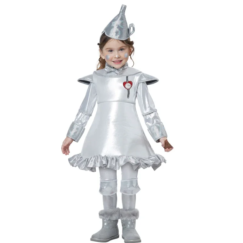 Cosplay homem de lata trajes para crianças saia roupas meninas vestido dia das crianças natal prata alienígena traje menino calças superiores chapéu # 1 # W