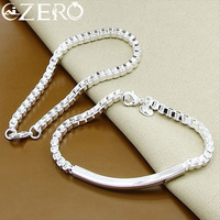 ALIZERO 925 Sterling Silver 2pcs Bracelet 4MM Box Chain Set for Woman Man Fashion Wedding Engagement Party Jewelry