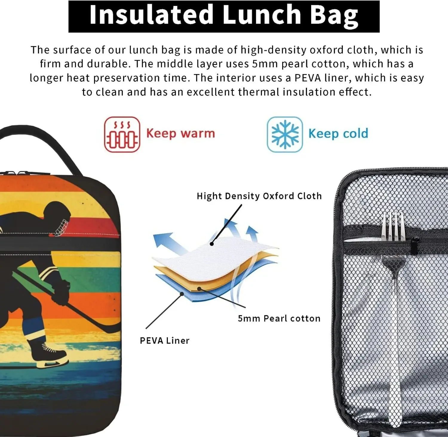 حقيبة غداء معزولة للهوكي للنساء والرجال حقيبة غداء للهوكي للعمل أو النزهة أو السفر أو المشي لمسافات طويلة أو الشاطئ أو الصيد