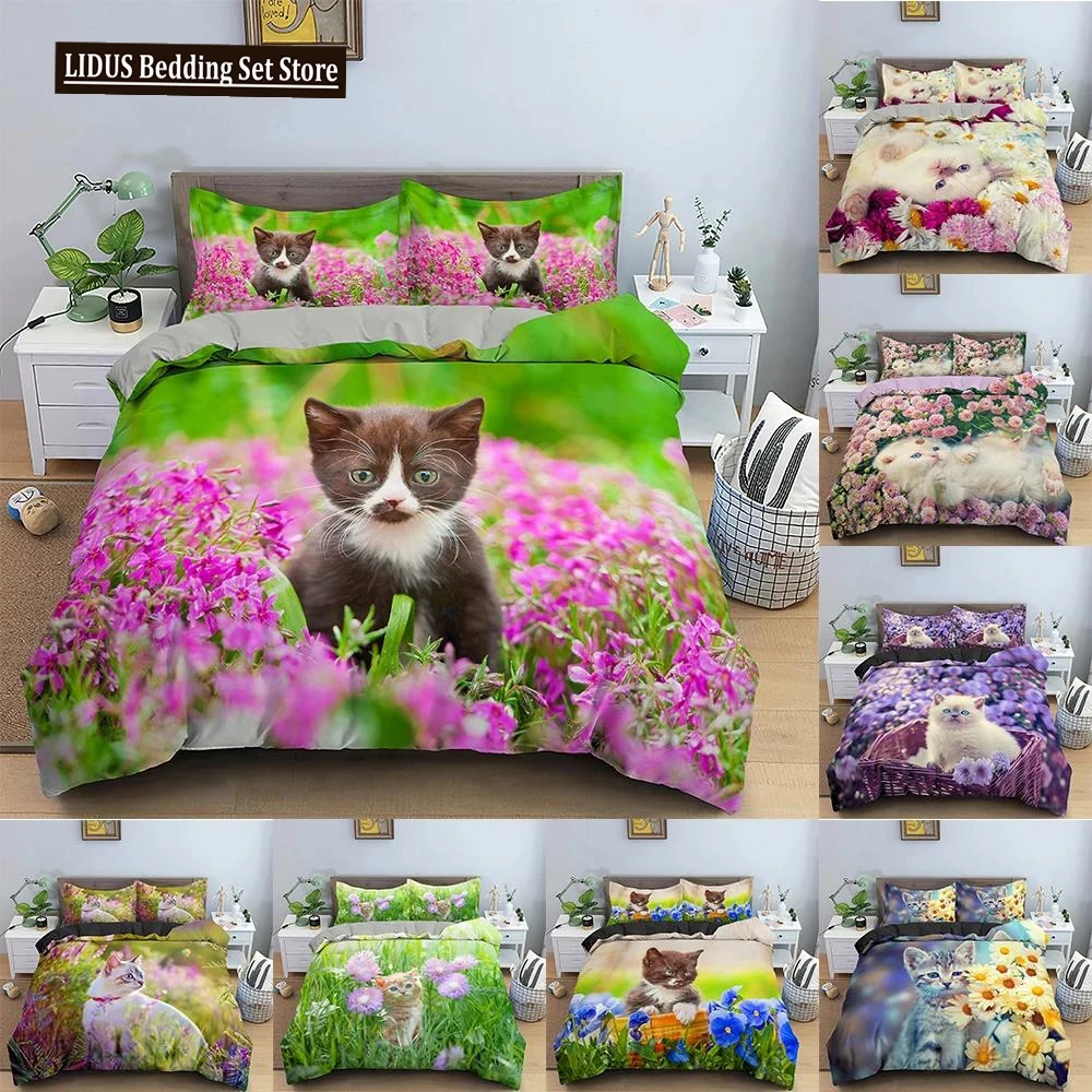 

3D Animal Bedding Set Cute Cat Printed Duvet Cover Set Twin Double Full Queen King Size Comforter Cover With Pillowcase 2/3 PCS