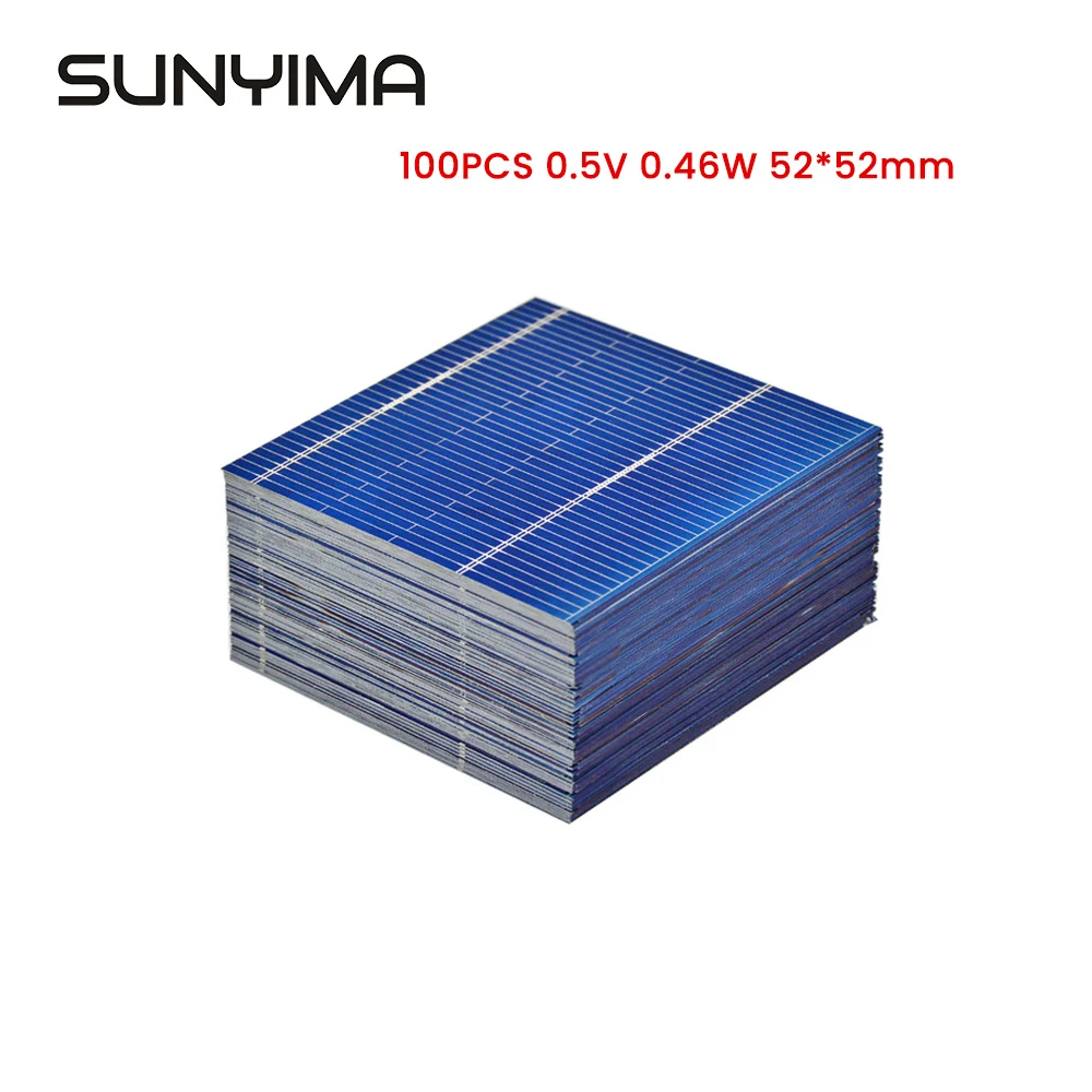 SUNYIMA 100PCS  Solar Cell 0.5V 0.46W 52*52mm Solar System For Battery Phone Chargers Portable Solar Panel for DIY