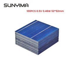 Sunyima-ポータブルソーラーパネル,100個,0.5v,0.46w,52x52mm,充電器付き,電話,セル用