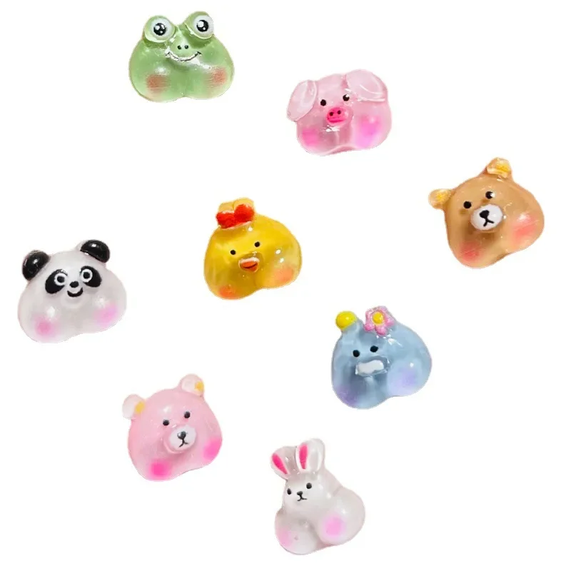 20PCS Mini Kawaii Glitter Cartoon Fat Face Chicken Bear Frog Pig Panda Arylic French Nail Art Accessories Decoration Charms