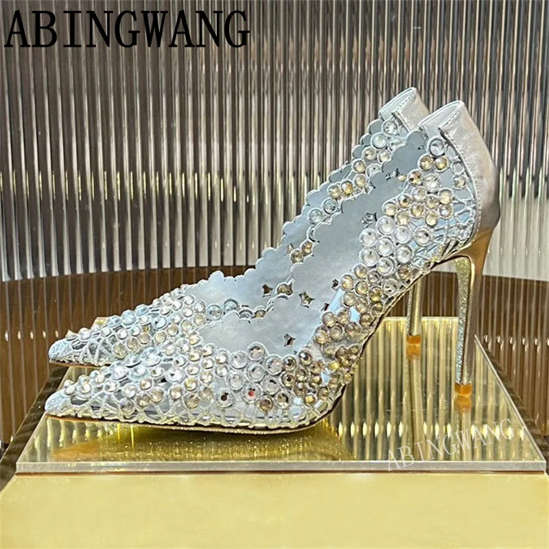 

Sexy Leather Ceystal Thin High Heel Shoes Slip On Pointed Toe Party Wedding Shoes Sexy Women Dress Shoes Mujer