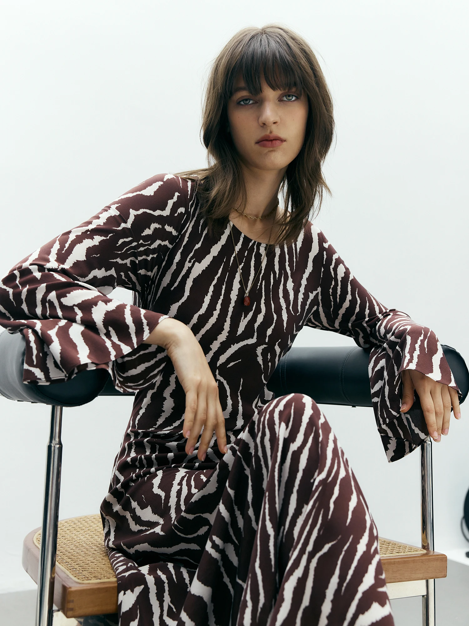 Chyan Holiday Sle Bell Sve Lange Zijde Dr Zebraprint Vloerlengte Echte Zijde Lange Dr ronde Neline l Taille