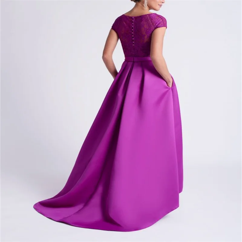 Mulong Fuchsia Satin eine Linie Mutter der Braut Kleid ärmel los mit Gürtel Spitze Hochzeits feier Abschluss ball Abendkleid für Frauen