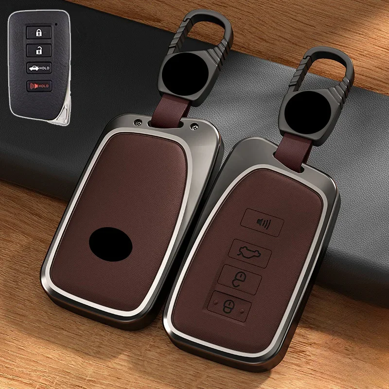 Aluminum Alloy Leather Car Remote Smart Key Fob Case Cover Holder Bag With Keychian For Lexus IS GS RX ES NX LS RC LX