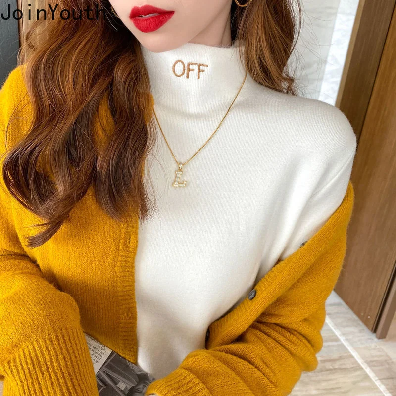 Joinyouth Half-high Collar Women Tops Korean Woman Sweater Long Sleeve Embroidery Pullovers Winter Autumn Bottoming Sweaters