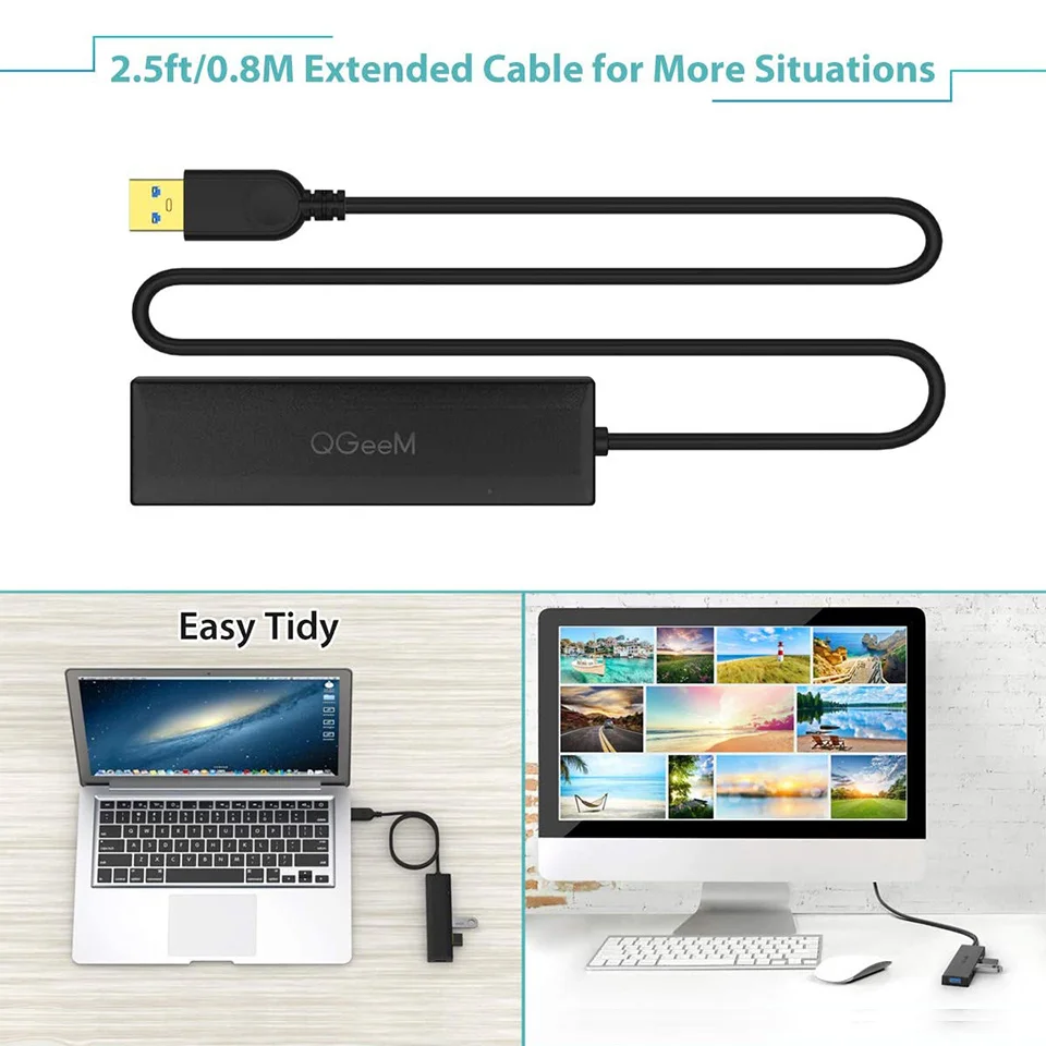 QGeeM USB Hub 3.0 محول قارئ بطاقة USB الفاصل لأجهزة الكمبيوتر المحمولة شاومي ماك بوك برو 2015 5 USB 3.0 Hub لأجهزة الكمبيوتر ملحقات الكمبيوتر #4