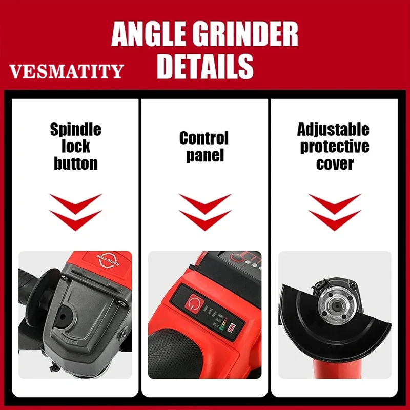 2026 HOT SALE 125mm cordless grinder 3 gear adjustable speed cutting machine power tool for Milwaukee battery pin