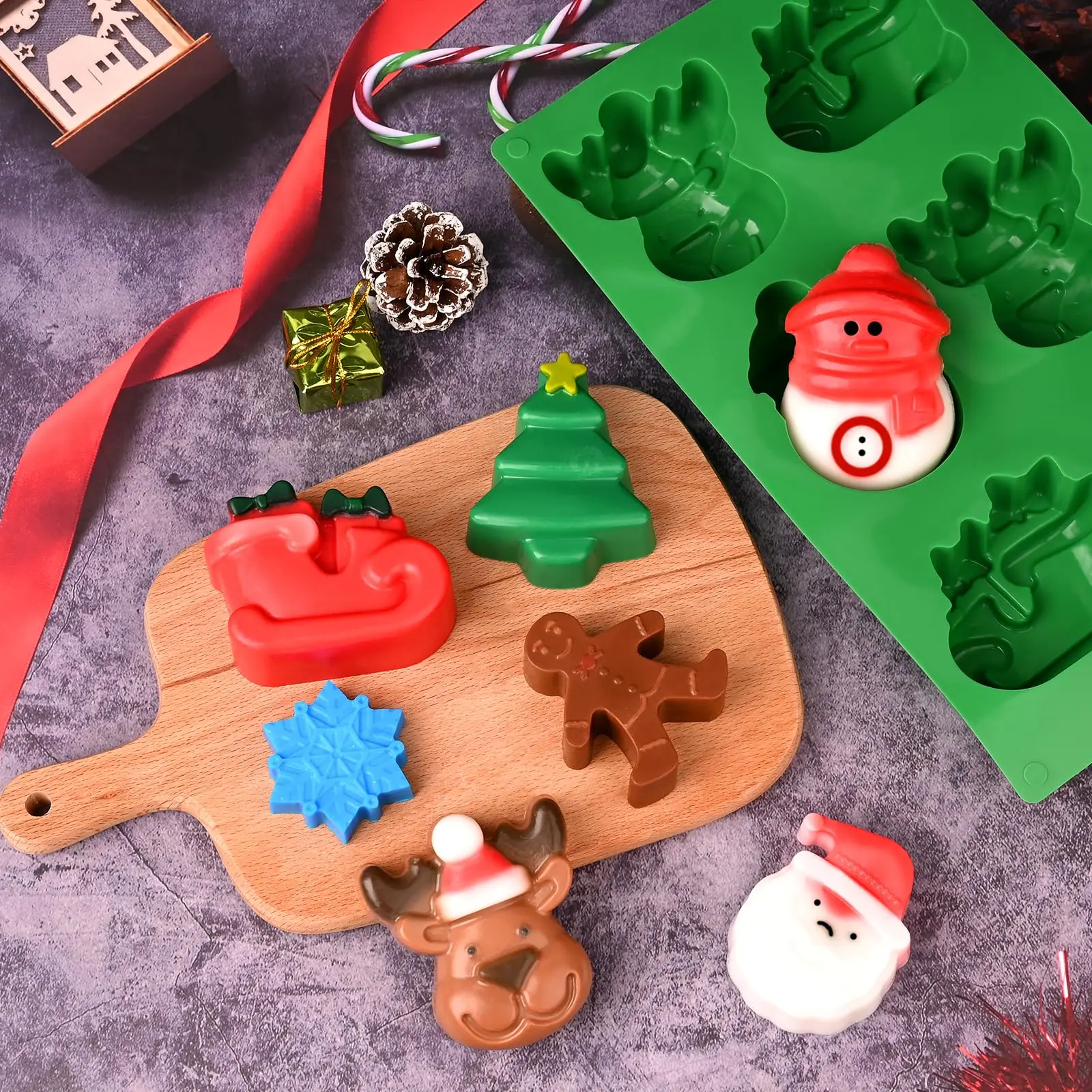 Christmas Silicone Molds Christmas Tree Santa Snowman Shape Baking Mold for Handmade Soap, Chocolate, Jello, Candy and Candles