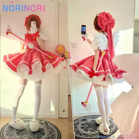Cardcaptor Sakura Kinomoto Sakura Cosplay Wing Fight Uniform Anime Outfit Card Captor Roleplay Fullset Costume Pink Lolita Suit