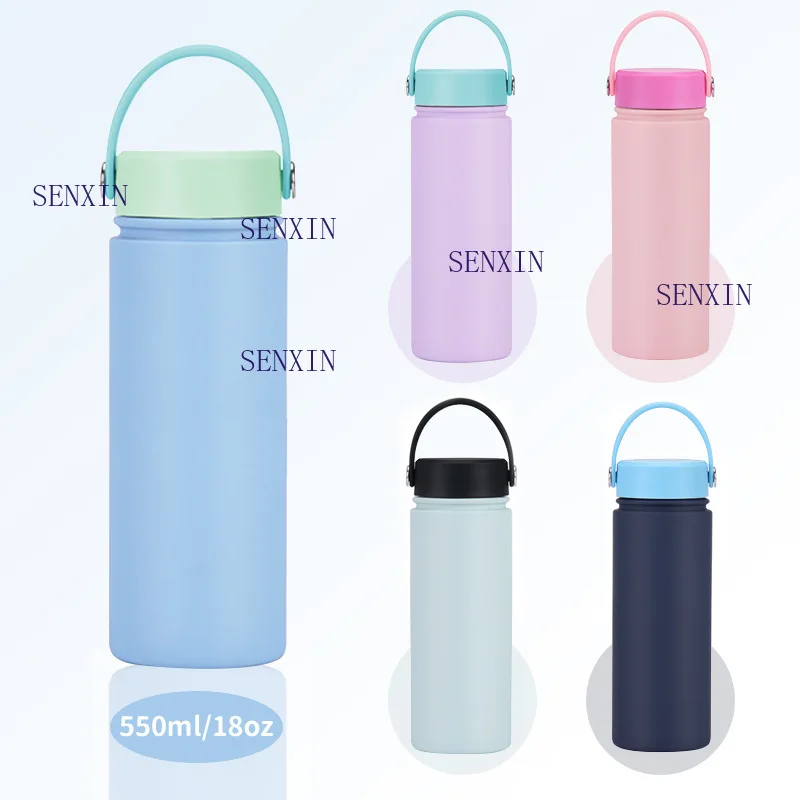 

550ml Stainless Steel Sports Water Bottle Wide Mouth Portable Contrast Color Bottle Water Cup Outdoor Insulation Cup Thermos Cup