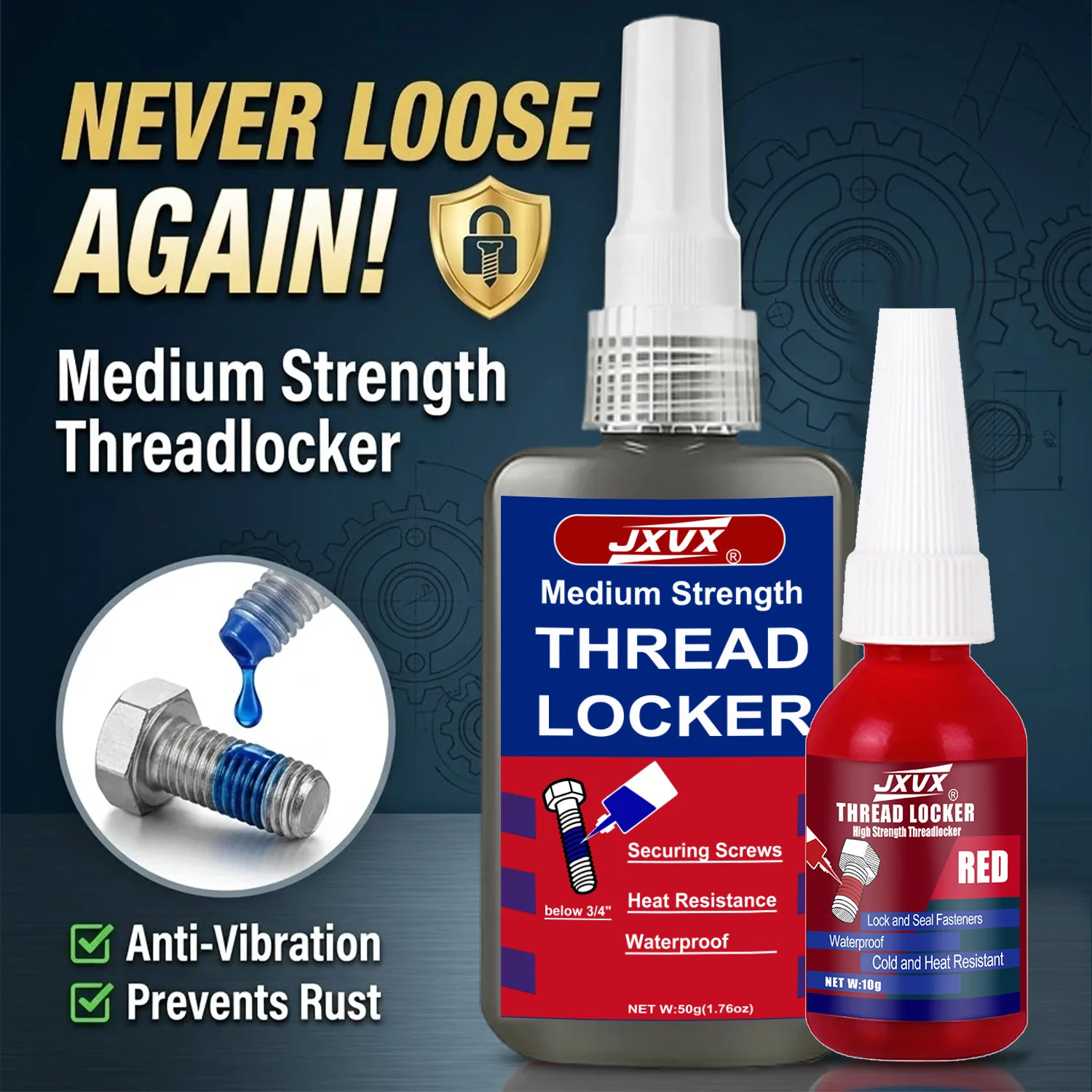 243 blue 271 red thread locking Anaerobic adhesive, permanent locking, fast curing, ideal choice for industrial machinery metal fasteners  Seal Fasteners Anaerobic Curing Metal Glue,Rustproof 6pcs.