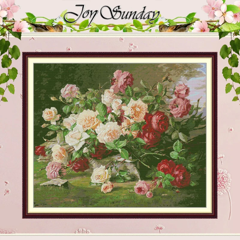 

Rose on a Rock Patterns Counted Cross Stitch Set DIY 11CT 14CT 16CT HD Stamped DMC Cross-stitch Kit Embroidery Needlework
