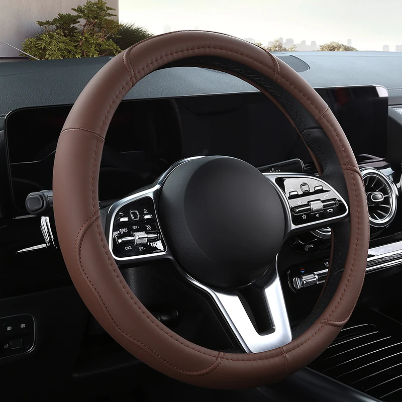 Car Anti-Slip Leather Steering Wheel Cover Universal Car Steering Wheel Protective Cover Fashion Style 38cm Pink