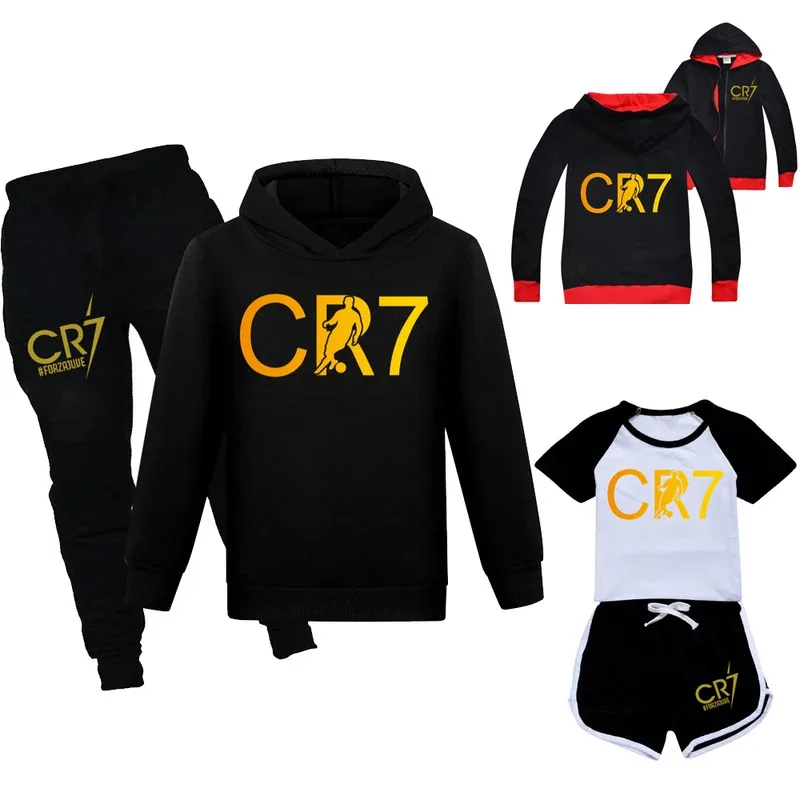 

lHalloween Cosplayl CR7 Series Clothes Kids Autumn Hooded Boys Summer T-shirt Girls Tracksuit Sportswear Hoodies and Pant Set C