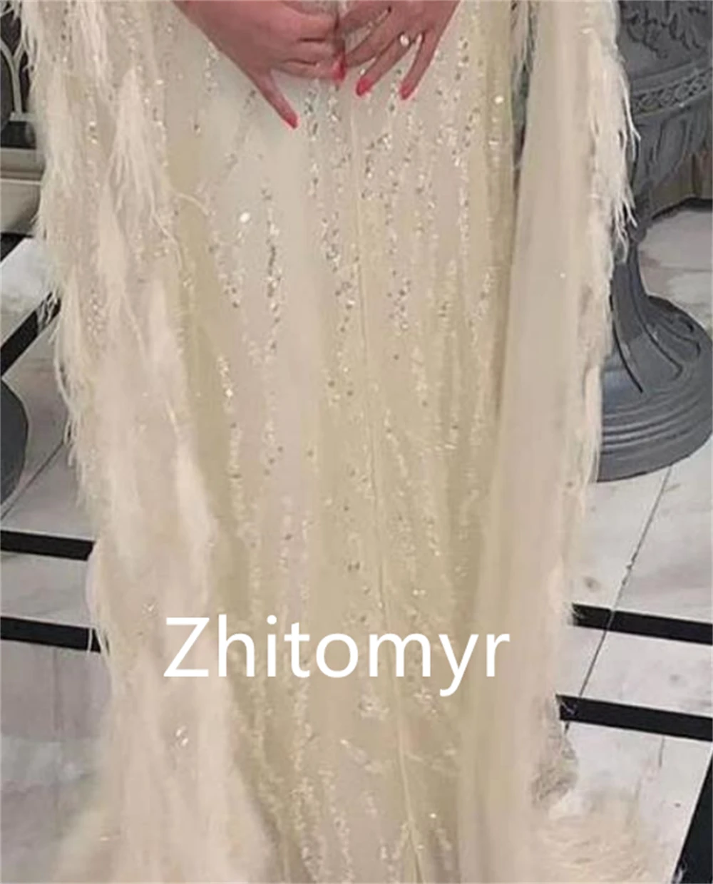 Customized Sparkle High Quality Square A-line Cocktail Dresses Paillette / Sequins Tassel Floor length Skirts Organza Evening