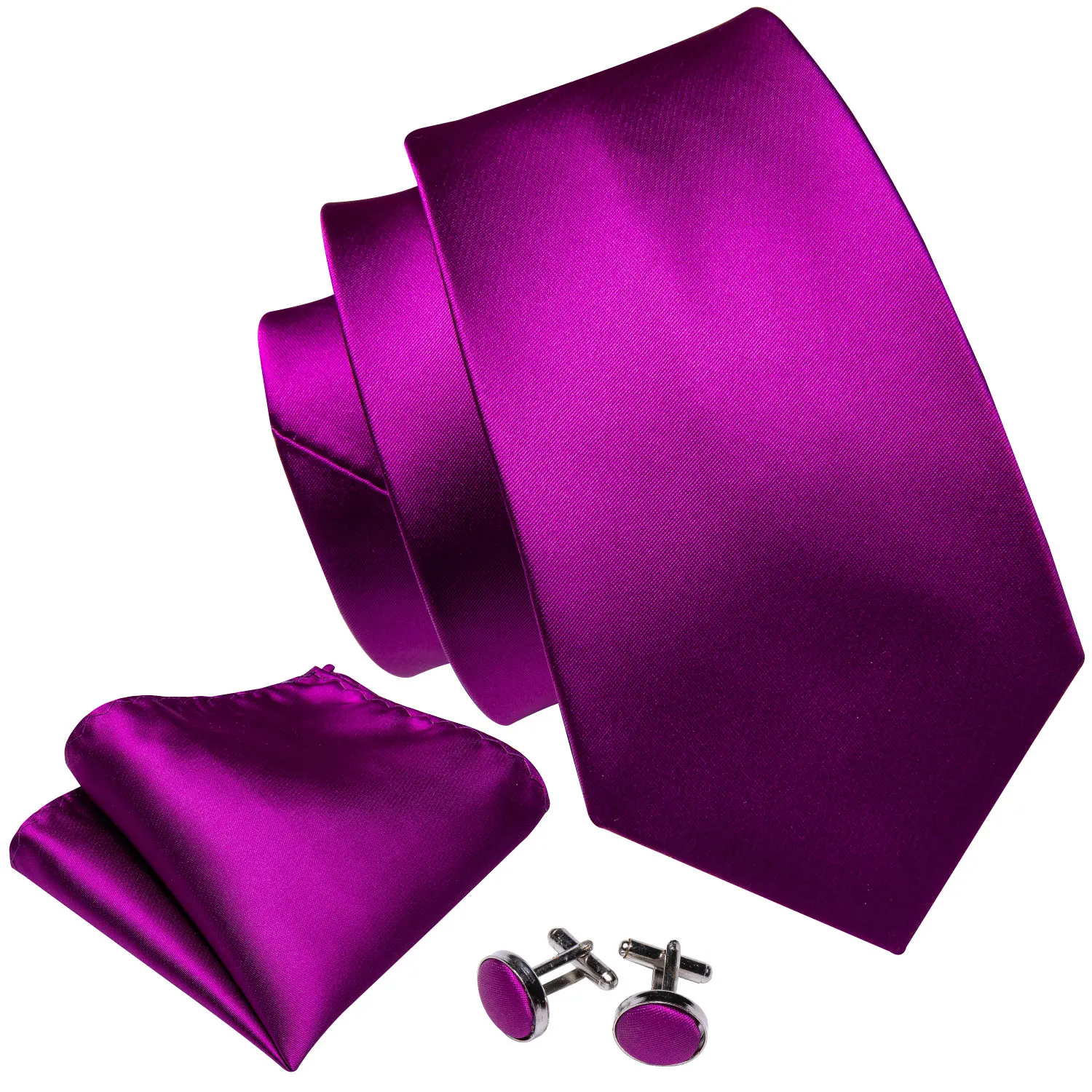 Barry.Wang Satin Silk Mens Tie Handkerchief Cufflink Set Jacquard Solid Green Purple Red Blue Necktie for Wedding Party Business